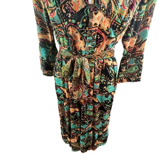 Paisley Multi Colored Midi V Neck Tie waist Dress - Picture 5 of 14